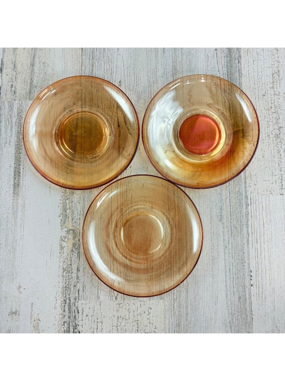Vtg Marigold Carnival Glass Ribbed Saucer Set 3 Glassware